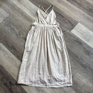 Reset by Jane Maxi Dress beige 100% Flax strappy boho beachy neutral size small